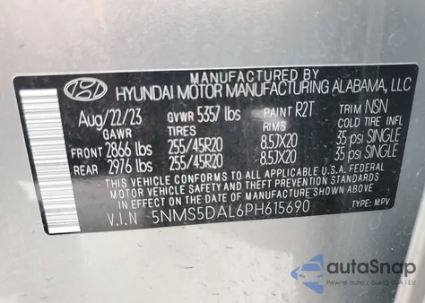 2023 Hyundai Santa Fe Calligraphy z USA, uszkodzony, nr VIN 5NMS5DAL6PH615690